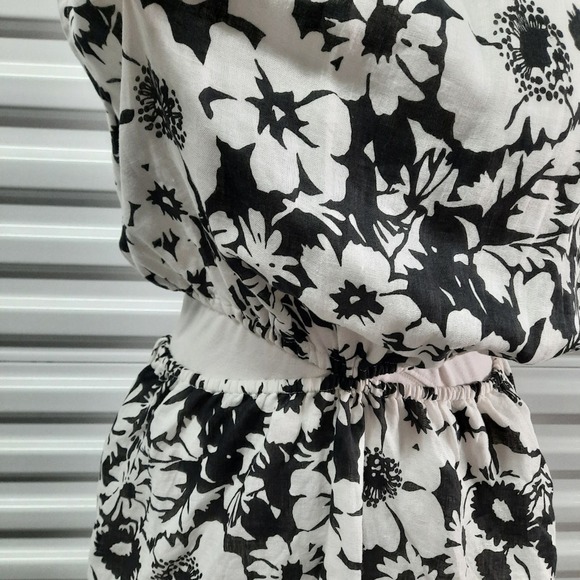 Faithful The Brand La Pineta Dress Women 12 White Black 100% Linen Short Cut Out - Picture 9 of 12